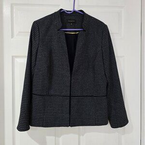 Talbots Houndstooth Collarless Blazer Lined Navy Double Clasp Closure Size 12‎